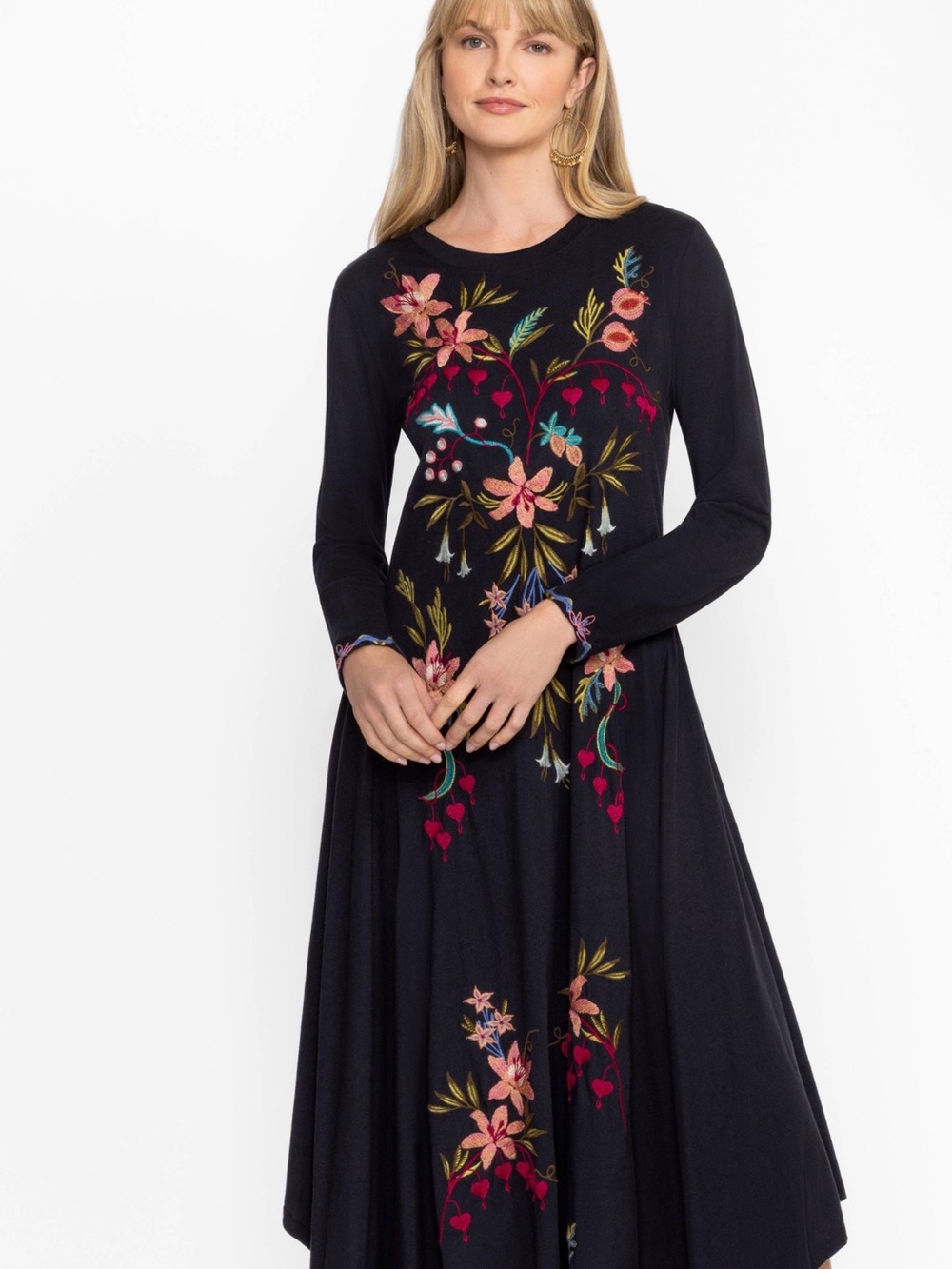 Johnny Was Handkerchief Knit Dress Amarylla with Floral Embroidery - Picture 9 of 10